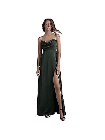 BHLDN Remy Cowl Neck Faux Wrap Emerald Satin Gown Cocktail Dress (view 1)