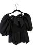 Express 60% Cotton 35% Polyester 5% Spandex 100% Cotton Solid Black Short Sleeve Blouse Size XS - photo 2