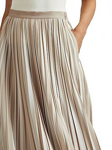 Reiss Lexie Striped Pleated Midi Skirt in Nuetral (view 2)