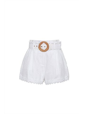 Cara Cara Pierce Lace-Trim Belted Shorts in White (view 1)