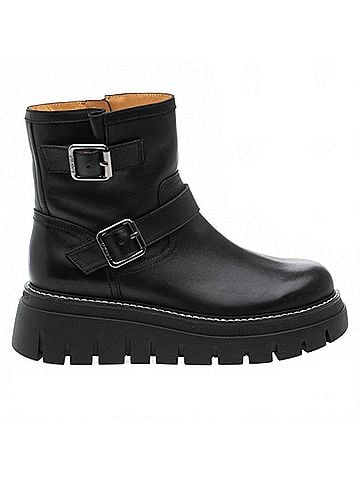 J/Slides Women's Texas Leather Moto Boot in Black (view 1)