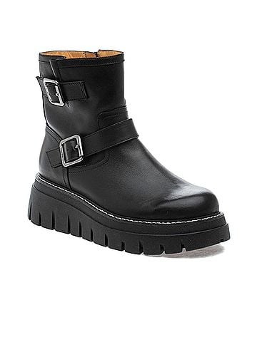 J/Slides Women's Texas Leather Moto Boot in Black (view 2)