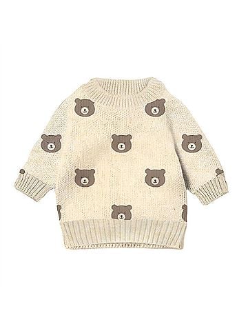 Wilson + Frenchy Boy's Beary Cute Knit Sweater in Beige (view 1)