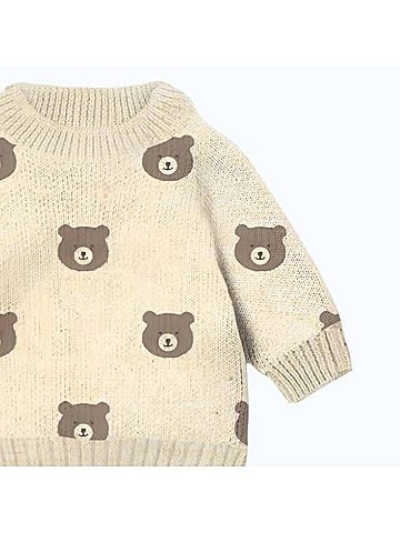 Wilson + Frenchy Boy's Beary Cute Knit Sweater in Beige (view 2)