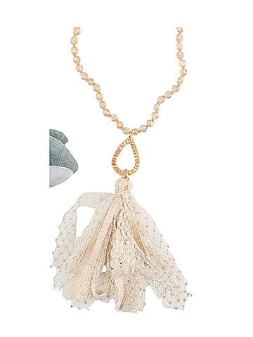 Southern Grace Women's Beaded Teardrop Pendant Necklace With Lace Tassel in Peach (view 1)