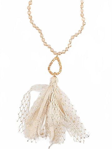 Southern Grace Women's Beaded Teardrop Pendant Necklace With Lace Tassel in Peach (view 2)