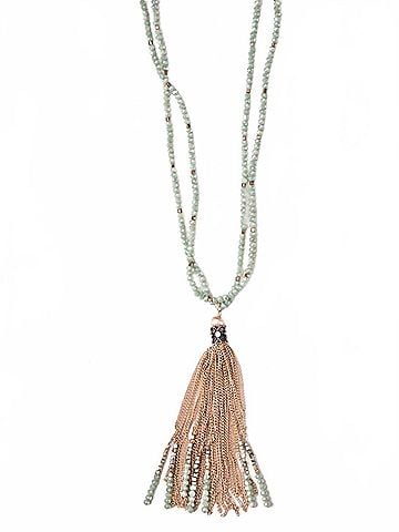 Southern Grace Women's Cascade In Jade Beaded Tassel Necklace in Green (view 1)