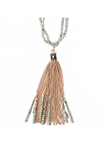 Southern Grace Women's Cascade In Jade Beaded Tassel Necklace in Green (view 2)