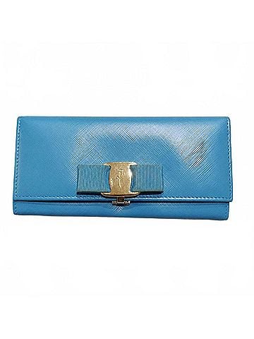 Salvatore Ferragamo Vara Bow Long Wallet in Turquoise Blue (view 1)