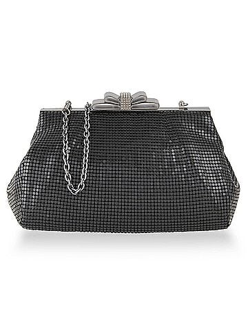 Whiting & Davis Blake Crystal Bow Clutch Bag in Black (view 1)
