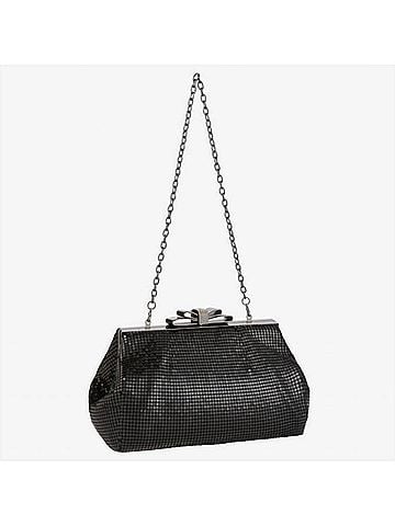 Whiting & Davis Blake Crystal Bow Clutch Bag in Black (view 2)