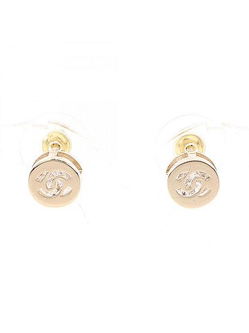 Chanel Chanel Coco Mark Earrings, Gold Plated (GP), Crystal, Women's, Tone, Clear Tone (view 1)