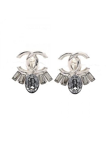 Chanel Chanel Coco Mark Earrings, Stainless Steel, Crystal, Women's, Silver/Blue Tones (view 1)