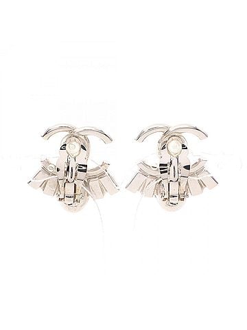 Chanel Chanel Coco Mark Earrings, Stainless Steel, Crystal, Women's, Silver/Blue Tones (view 2)