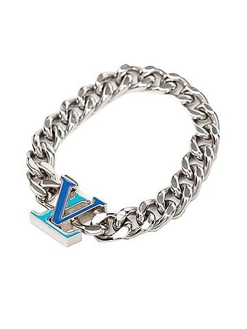 Louis Vuitton Louis Vuitton Bracelet LV Chain Bracelet, Size: M, M0919M, Silver, Blue Metal, Women's, LOUIS VUITTON (view 1)