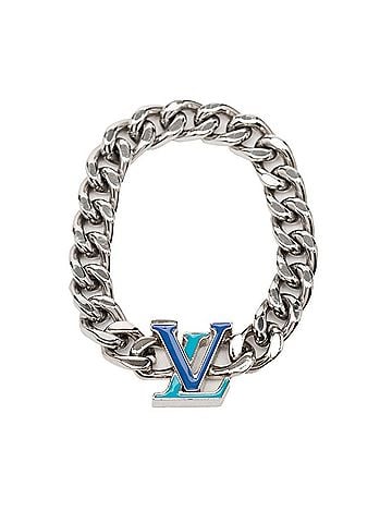 Louis Vuitton Louis Vuitton Bracelet LV Chain Bracelet, Size: M, M0919M, Silver, Blue Metal, Women's, LOUIS VUITTON (view 2)