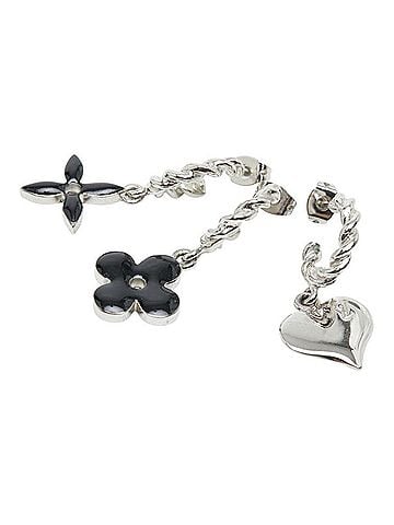Louis Vuitton Louis Vuitton Boucles d'Oreilles Sweet Monogram Earrings 3-Piece Set M65677 Silver Black Metal Women's LOUIS VUITTON (view 1)