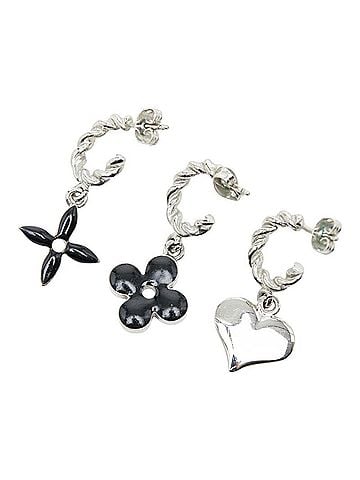 Louis Vuitton Louis Vuitton Boucles d'Oreilles Sweet Monogram Earrings 3-Piece Set M65677 Silver Black Metal Women's LOUIS VUITTON (view 2)