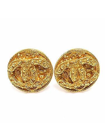 Chanel Chanel earrings, Coco Mark design, metal, gold, women's, e61891j (view 1)
