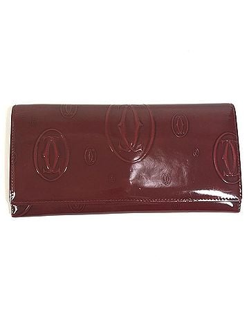 Cartier CARTIER Happy Birthday Logo Long Wallet, Patent Leather, Men's/Women's, Red (view 1)