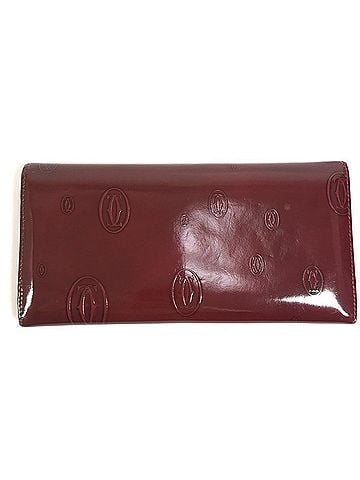 Cartier CARTIER Happy Birthday Logo Long Wallet, Patent Leather, Men's/Women's, Red (view 2)