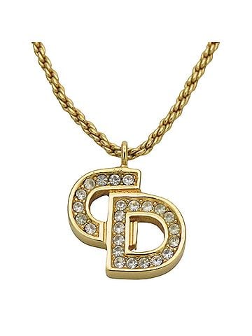 Christian Dior Christian Dior Necklace Logo Metal Rhinestone Gold Plated Pendant for Women (view 1)