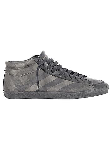 Burberry Burberry Check-Print High-Top Sneakers in Grey Coated Canvas (view 1)