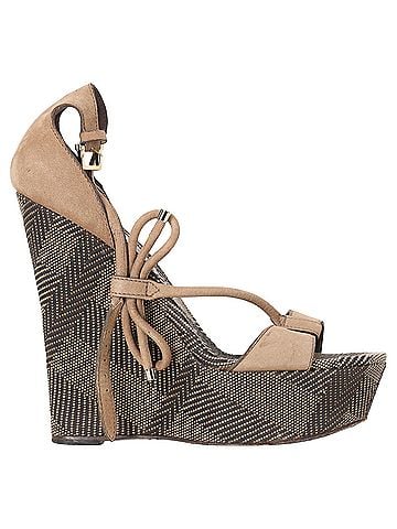 Burberry Burberry Bow T-Strap Wedge Sandals in Brown Leather (view 1)