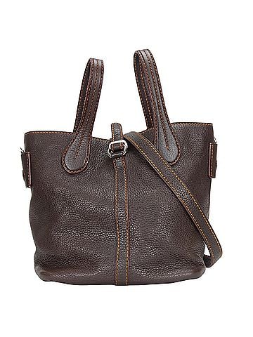 Tod's Tod's handbag, stitched leather, dark brown and orange, silver hardware, shoulder bag, women's. (view 1)