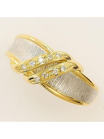 Unbranded PT900 Platinum 18K Yellow Gold Ring with 0.07ct Diamond, Total Weight Approx. 4.8g, Jewelry (view 1)