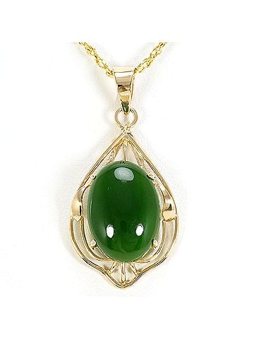 Unbranded K10 10K YG Yellow Gold Necklace with Nephrite, Total Weight 5.1g, 40cm, Jewelry (view 1)