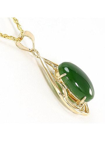 Unbranded K10 10K YG Yellow Gold Necklace with Nephrite, Total Weight 5.1g, 40cm, Jewelry (view 2)