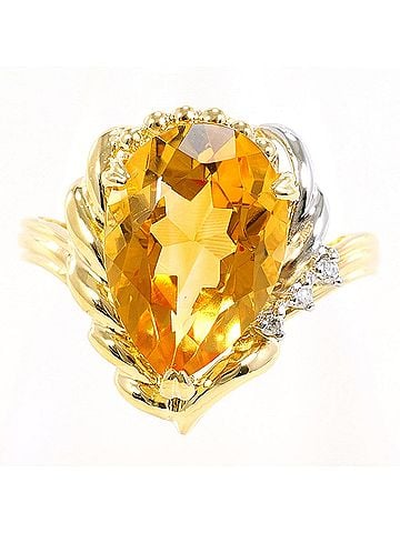 Unbranded PT900 Platinum 18K Yellow Gold Ring with Citrine and Diamond (carat weight not stamped), Total Weight 4.5g, Jewelry (view 1)
