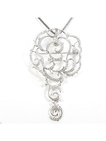 Unbranded 18K White Gold Necklace Brooch with 2.59 ct Diamond, Certificate of Authenticity, Approx. 61cm Length, Total Weight 27.7g, Jewelry (view 1)
