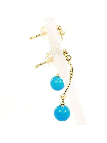 Unbranded 18K (18-karat) Yellow Gold (YG) Earrings with Turquoise, Total Weight 0.8g, Jewelry (view 2)