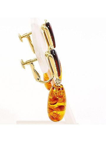 Unbranded 18K (18-karat) Yellow Gold Earrings with Amber and Garnet, Total Weight 5.6g, Jewelry (view 2)