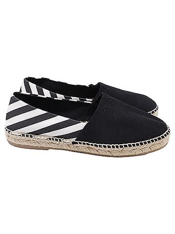 OFF-WHITE Off-White Striped Slip-on Espadrille Flats in Black Canvas (view 1)