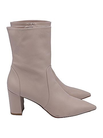 Stuart Weitzman Stuart Weitzman Renegade Pointed-Toe Ankle Boots in Beige Leather (view 1)