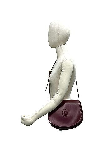 Cartier CARTIER Vintage Must Line Leather Shoulder Bag, Pouch, Sacoche, Wine Red/Bordeaux, 28059 (view 2)