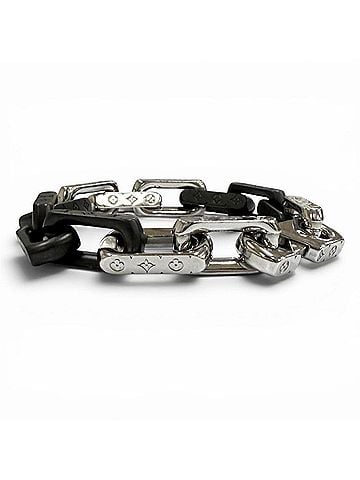 Louis Vuitton LOUIS VUITTON (Louis Vuitton) 2025 Model M00686 Monogram Chain Bracelet, Black and Silver, Size M, Women's (view 2)