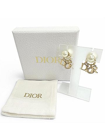 Christian Dior Christian Dior DIOR E1411 TRICY Tribales Tribal Earrings (Pair) - Logo, Resin Pearl, Rhinestone, Gold Women's Comes with Box and Dust Bag (view 2)