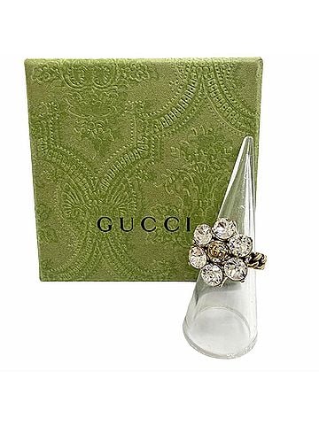 Gucci GUCCI GG Marmont Flower Rhinestone Ring, Gold Tone, Size S, Made in Italy, Women's, with Box. (view 2)