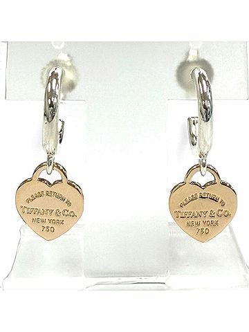 Tiffany & Co. TIFFANY&Co. Tiffany & Co. Return to Hoop Earrings, 925/750 Combination, Heart Tag Design, Silver/Pink Gold, Total Weight 5.28g, Women's, Comes with Box (view 1)