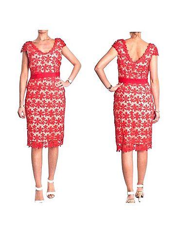 Hoss Intropia Red Lace Floral Crochet Dress Cocktail Dress (view 2)