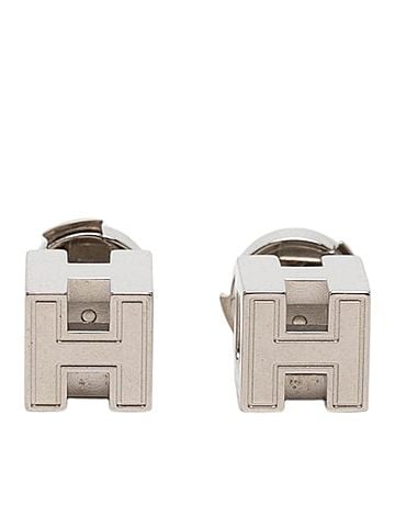 Hermès Hermes Cage d'H H-Cube Stud Earrings, Silver Metal, Women's HERMES (view 1)