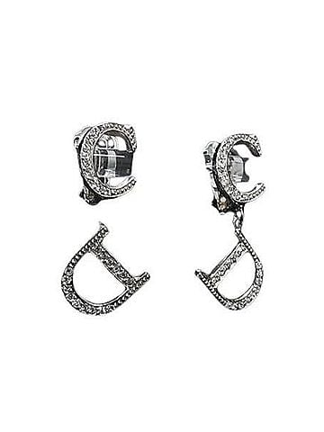 Christian Dior Christian Dior earrings, silver metal, women's, rhinestone, clip-on style. (view 1)