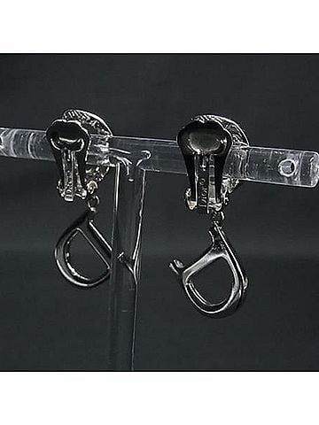 Christian Dior Christian Dior earrings, silver metal, women's, rhinestone, clip-on style. (view 2)