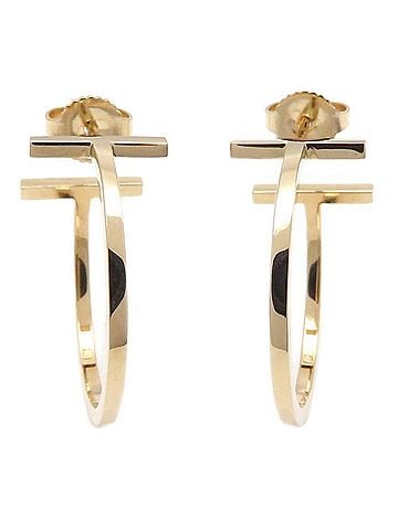 Tiffany & Co. TIFFANY&Co. Tiffany T Wire Hoop Earrings, 750PG (18KRG) Rose Gold, Women's, Item No. 295488 (view 1)