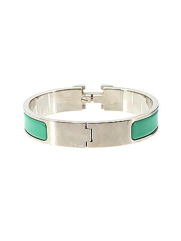 Hermès Hermes Clic H PM Bangle, Green, Silver (view 2)