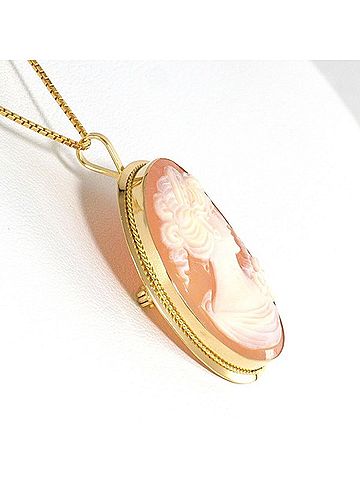 Unbranded 18K (18-karat) Yellow Gold Necklace Brooch with Shell Cameo, Total Weight Approx. 5.8g, 40cm, Jewelry (view 2)